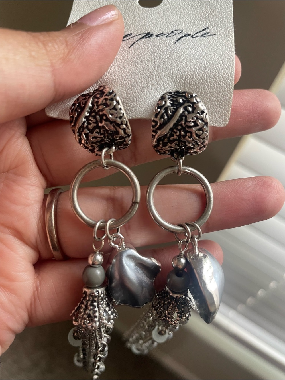 NWT Free People Silver Chain Fringe Boho Dangle Earrings $38